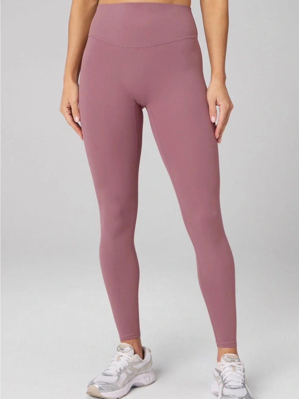 Fabletics Mushroom Mauve Ribbed High-Waist Legging & Built-in Bra Tank Set